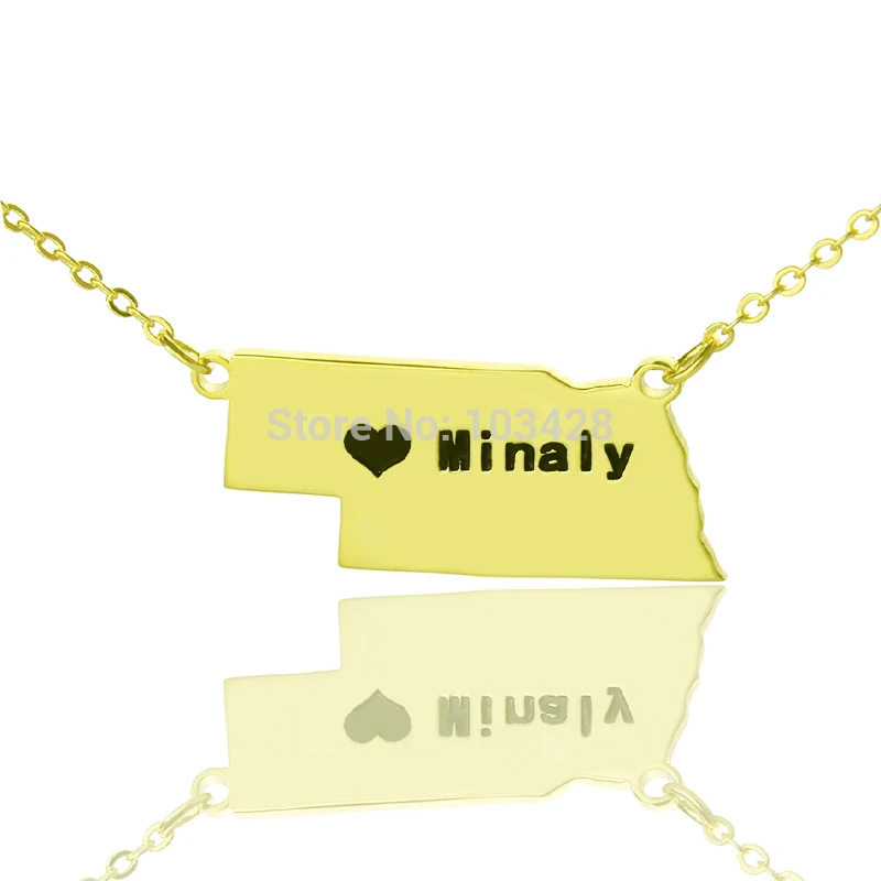 

AILIN Personalized USA State Necklaces Nebraska State Shaped Map Necklaces DIY State Gold Color Custom Charm Necklaces