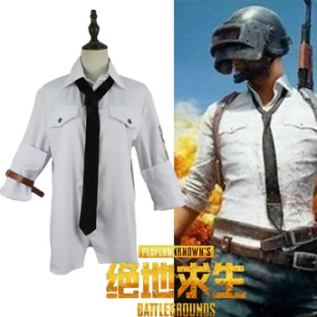 

Men PUBG Game Playerunknown's Battlegrounds Cosplay Costume Shirt Winner Chicken Dinner Level 1-3 Tshirts White Long Sleeve