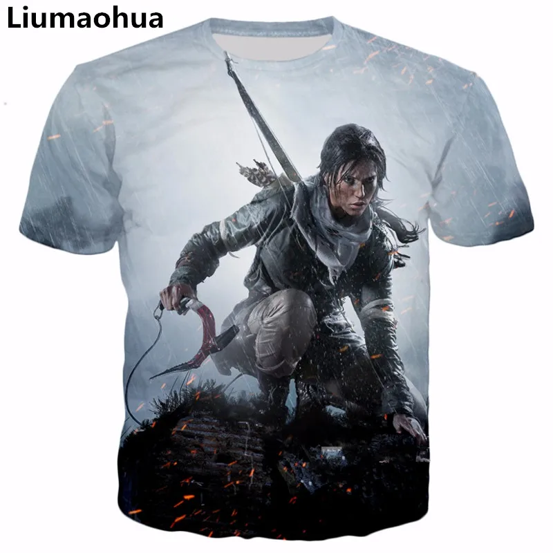 Liumaohua 2018 Nuovo дизайн классический gioco Tomb Raider 3d футболка caratteri Lara Croft stampa estate stile