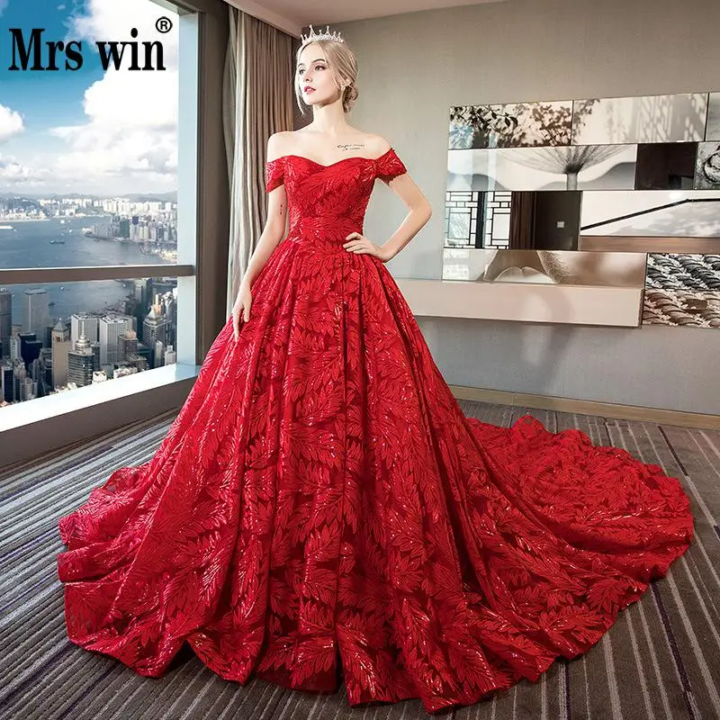 Винтажное свадебное платье Mrs Win красное бальное принцессы с вырезом лодочкой 2
