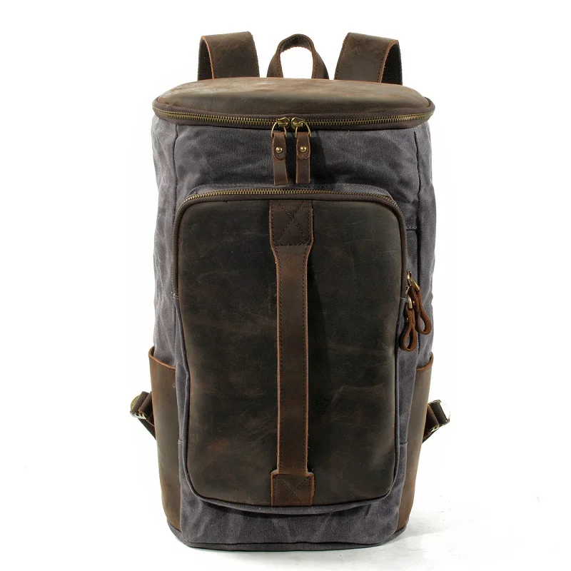 M267 винтажный кожаный рюкзак с вощеным маслом, Большой Вместительный рюкзак для подростков, водонепроницаемый рюкзак для путешествий, рюкзак для ноутбуков - Цвет: Темно-серый