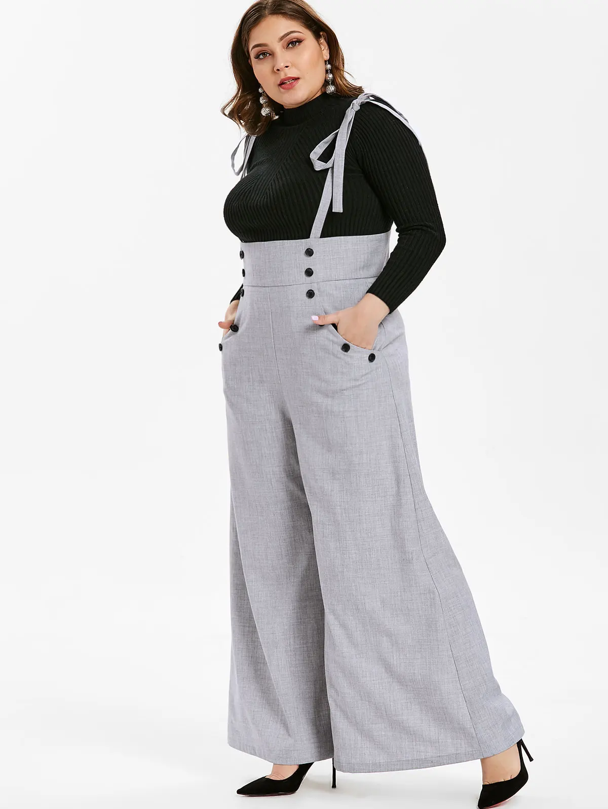 plus size high waisted suspender pants