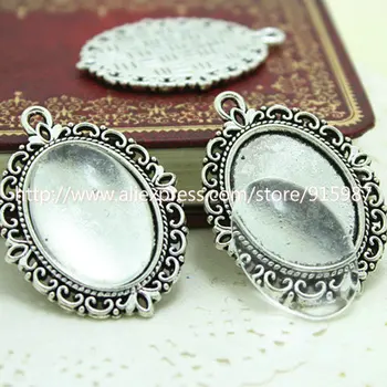 

Sweet Bell 10 set/lot antique filigree cameo cabochon 18*25mm base setting pendant tray + clear glass cabochons