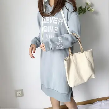 

2018 autumn and winter letters printed hooded fashion casual Knee-Length dress female