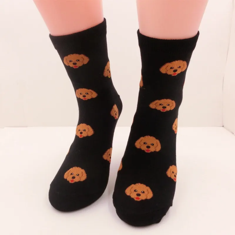 Харадзюку Модные Повседневные носки женские хлопковые милые забавные носки с мультяшными животными и собаками носки в Корейском стиле для девочек и женщин - Цвет: Black