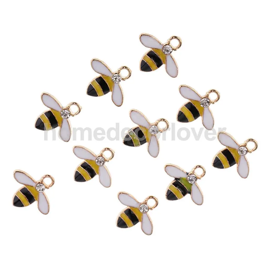 10Pcs Cute Bee Alloy Rhinestone Embellishment Diamante Flatback Buttons DIY Scrapbooking Cellphone Case Hair Accessories Charms
