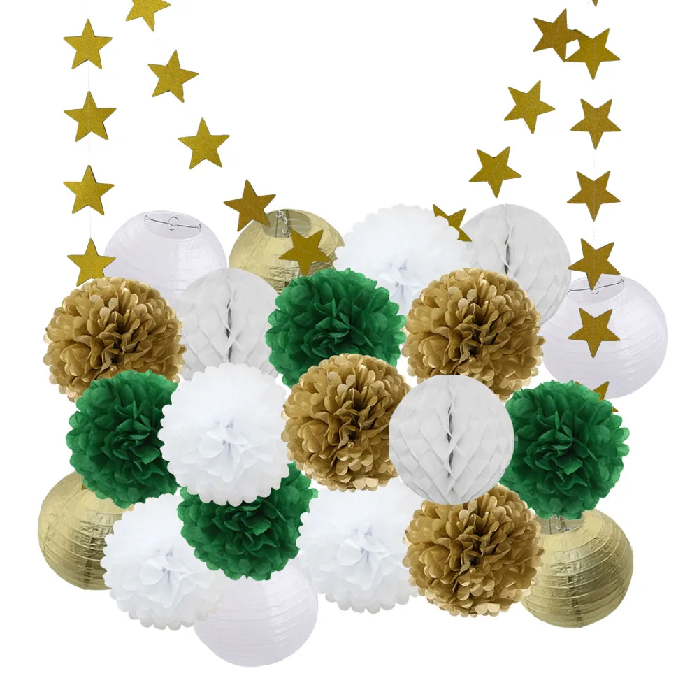 

2019 New 22pcs/set Merry Christmas Decoration Gold/Silver/White Set Hanging Round Paper Lantern Wedding Decor Pink Paper Crafts