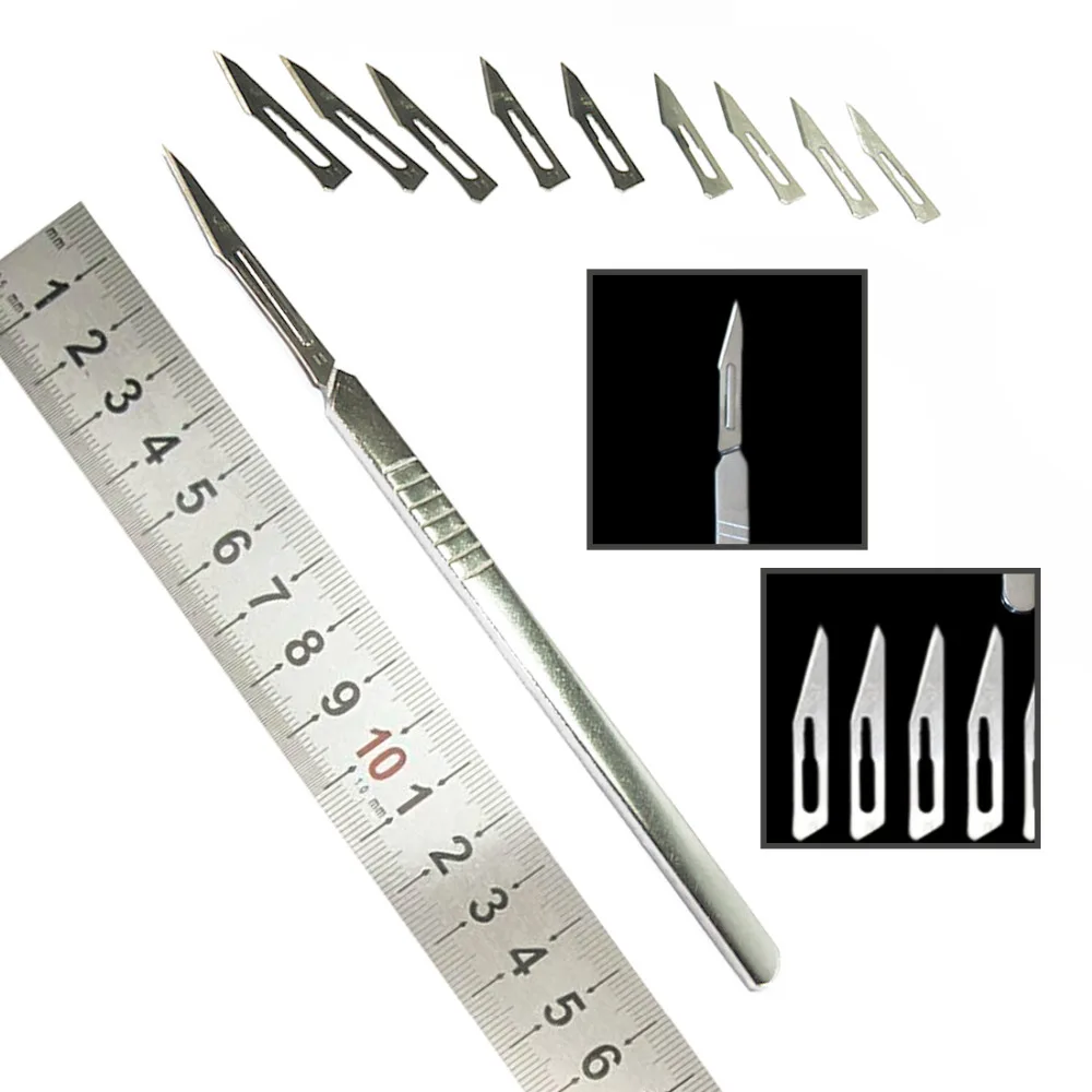 

DIY Cutting Tool 1 Set 10 pc 23# Carbon Steel Surgical Scalpel Blades + 1pc 4# Handle ScalpelPCB Repair Tools