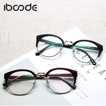 Iboode ретро в форме кошачьих глаз стеклянная оправа для женщин и мужчин винтажный с прозрачными стеклами полуободок глаз Стекло es простые очки близорукие модные очки