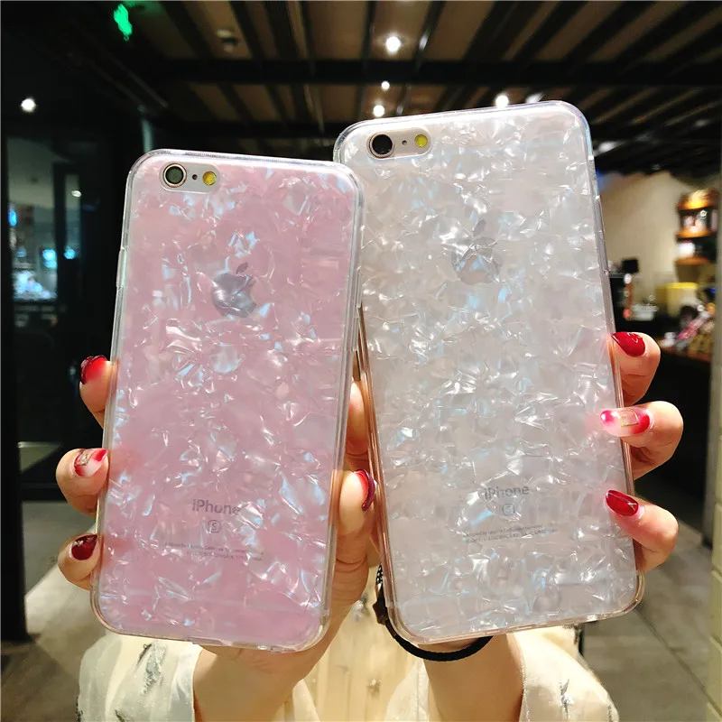 

For capinhas iPhone X Gilter Girls Case For iphone 6 7 8 Plus Fashion Ocean Sea Shell Pattern Soft Slim Rubber Silicone Tpu Case