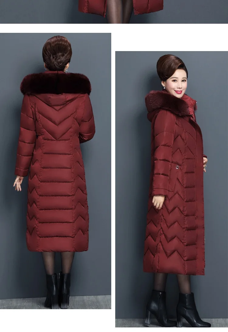 Зимняя куртка X-long с меховым воротником для женщин среднего возраста, парки, теплое толстое пальто с капюшоном, большой размер, пуховое хлопковое Женское пальто 6XL