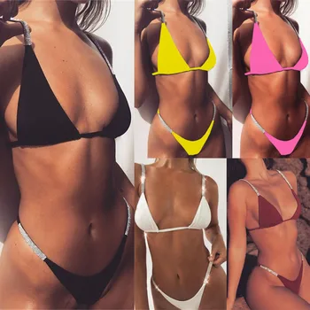 

Maillot De Bain 2019 Hot Sale Women Swimwear Shiny Sequin Patchwork Bikini Set Thong Palm Swimsuit Low Waist Beach Wear