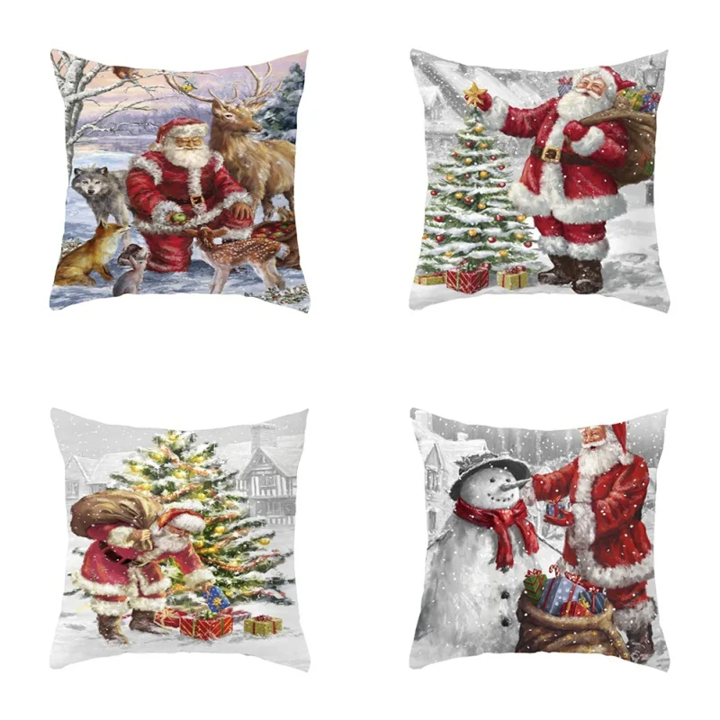 

45x45cm High Quality Cotton Line Pillow Case Christmas Snowman Printing Dyeing Bed Home Decor Cushion Cover