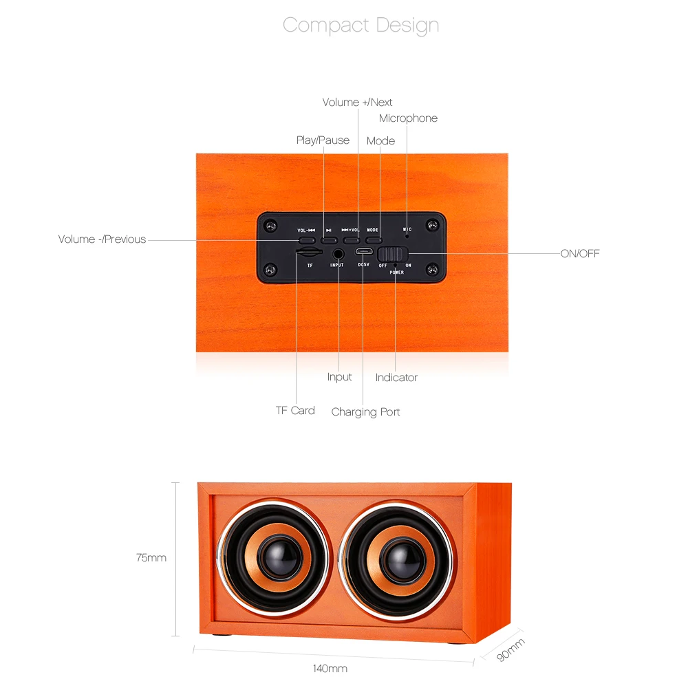 F4 Portable Bluetooth Speaker BT 4.2 Nature Wood Home Audio Stereo Sound