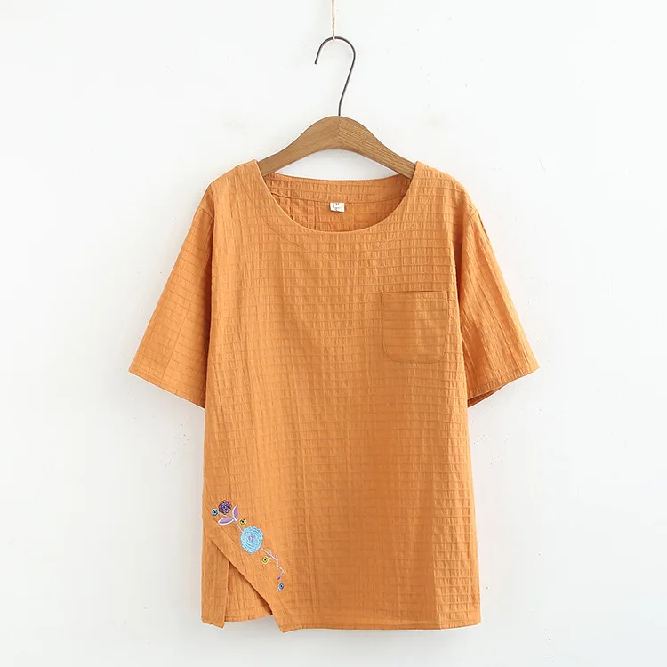 Ubetoku Летняя женская футболка женская рубашка с коротким рукавом Милая Цветочная вышивка Топы 4XL Плюс Размер Повседневная Женская одежда - Цвет: Хаки