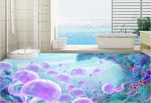 

Custom photo 3d flooring mural self-adhesion wall sticker Sea world jellyfish waterproof 3 d floor painting dolphin murals