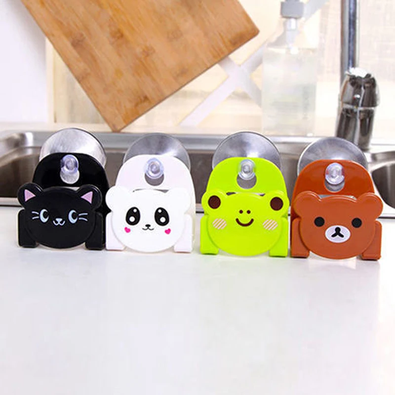 Cartoon Bear Cat Wall Mounted type Bathroom Storage Box Cat Soap bar Holder Sponge Holder Kitchen Tools Hook Drain Shelf Bag 4