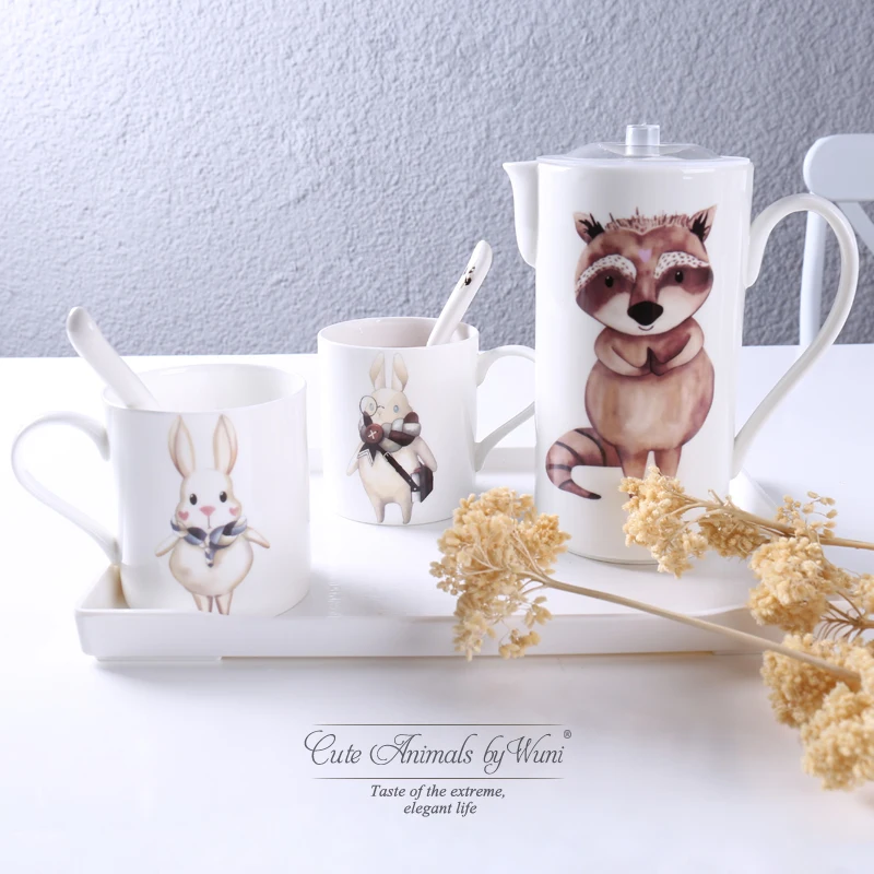 

Cute Fox Coffee Jug Soda Pot Filter Kettle Ceramic Waterkan Bottle Pitcher Milk Juice Cold Water Dispenser Dispensador De Agua