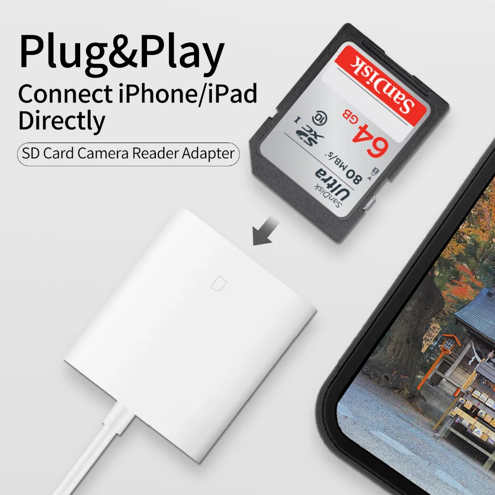 Устройство для чтения SD карт OTG адаптер кабель iPhone 6 7 8 X Plus iPad iOS от 9 до 12 Импорт