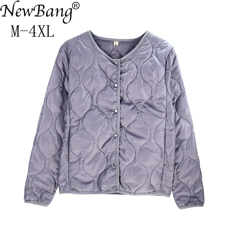 NewBang Брендовое пальто без воротника размера плюс, женское легкое хлопковое пальто, зимнее теплое пальто на молнии, тонкие куртки