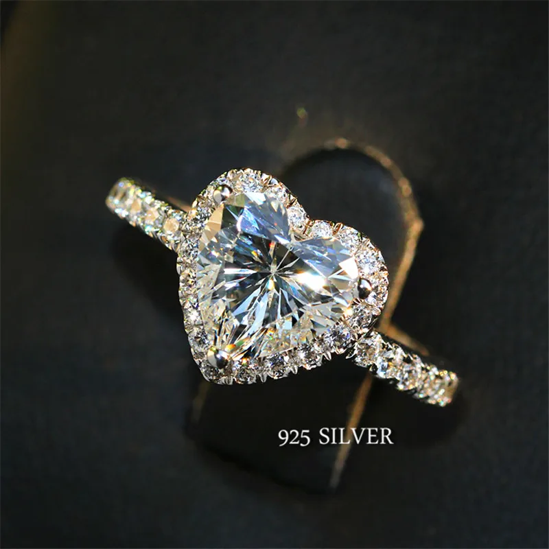 CC сердце кольца для женщин S925 серебро Свадебные обручальные украшения кубический цирконий камень элегантное кольцо аксессуары CC829