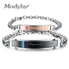 Новинка, свадебные браслеты для женщин и мужчин, розовое золото и черный цвет, нержавеющая сталь, CZ камень