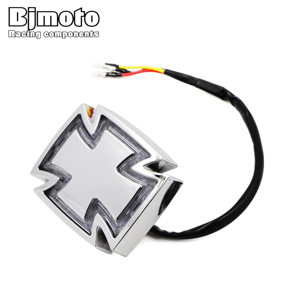 

Motorcycle LED Brake Stop Tail light 12V Cross Crucifix License Plate LED Light for Harley Chopper Bobber Cafe Racer