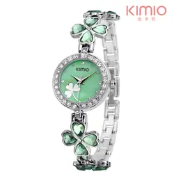 KIMIO 2018 Клевер Дизайн модные леди австрийского хрусталя бриллиантовый браслет женские часы Элитный бренд леди часы кварцевые