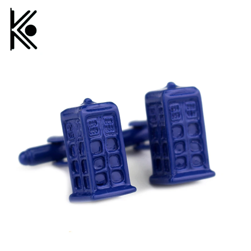 

free shipping Doctor Who Blue Police box Cufflinks 2016 New High Quality Policebox Building For Policeman Gift Custom Cuff Links