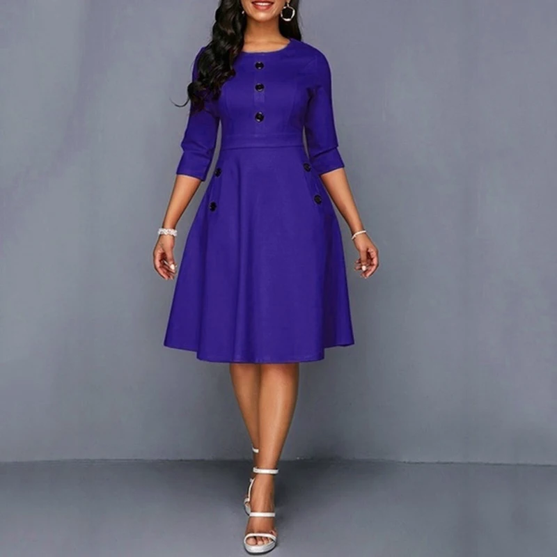 

Women Dress Ladies A Line Vintage Fashion Cocktail 3/4 Sleeves Retro Office