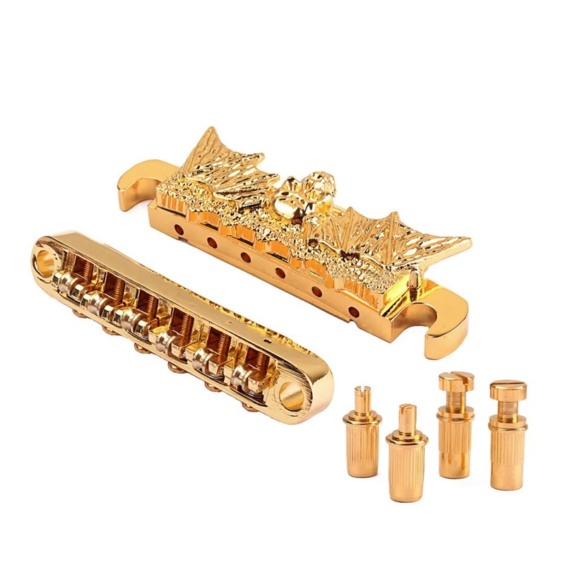 

1 Set Guitar Roller Saddle Tune-O-Matic And Bridge Tailpiece Gold