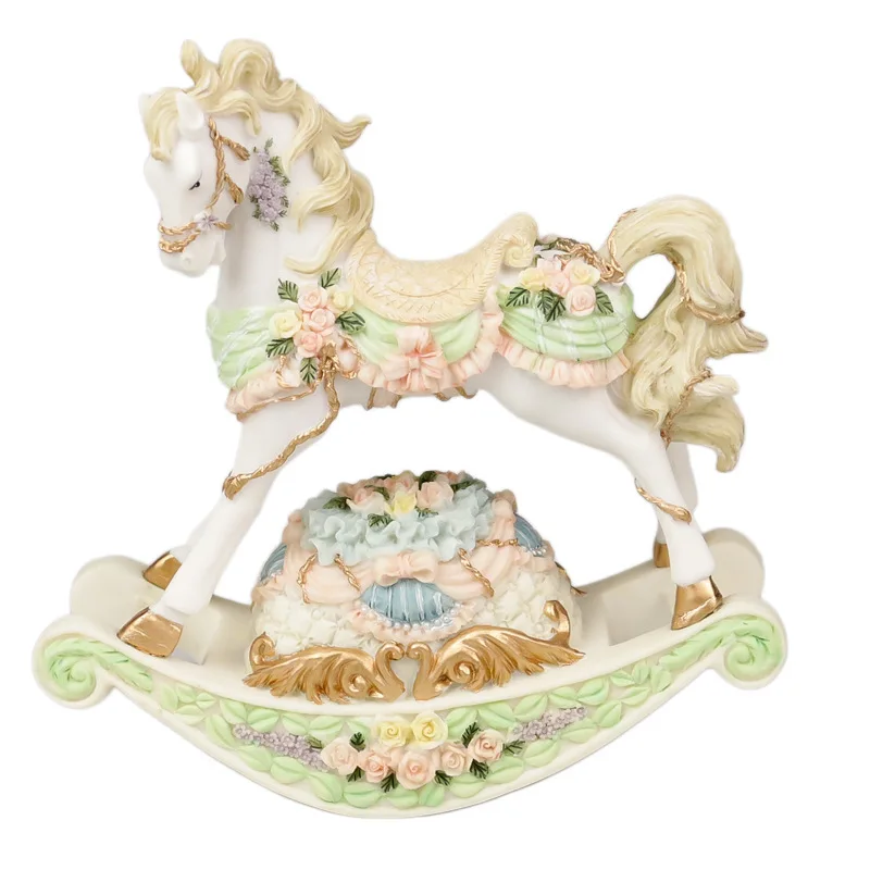 

Free shipping Rotating Trojan Music Box Rocking Horse Eight-tone Box for Girls and Children