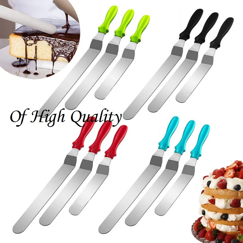 

High Quality Set Of 3 Stainless Steel Cake Spatula Set With PP Handle Kitchen Accessories Cake Decorating Spatulas Tool