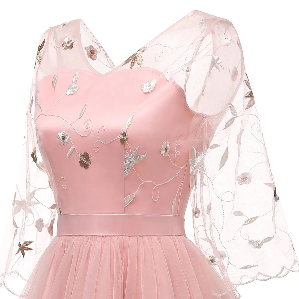 Для женщин сезон: весна–лето Вечеринка цветочной вышивкой розовое платье принцессы видеть сквозь сетки кружева аппликация бежевый платья с открытой спиной