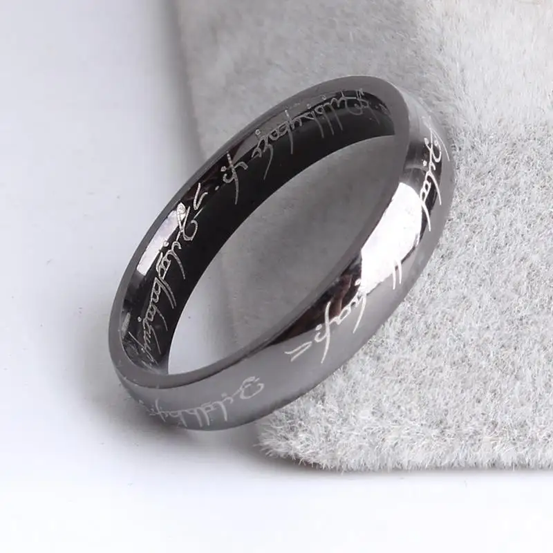 

4mm Black Print letter 316L Stainless Steel finger rings for women men wholesale