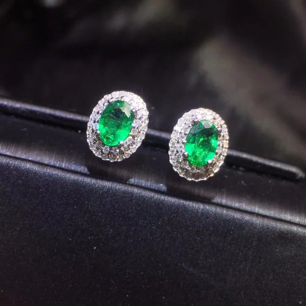 

Fine Jewelry Real Pure 18 K White Gold Jewelry AU750 100% Natural Emerald Gemstones 0.92ct Female's Stud Earrings for Women