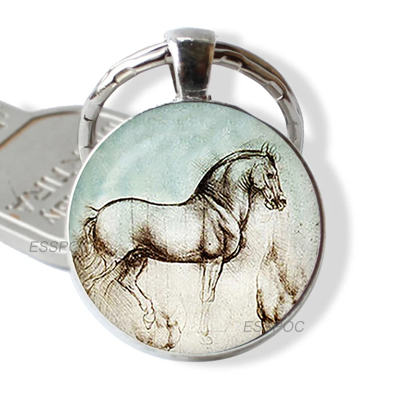 Horse Keychain Pendant Wearable Art Horse Jewelry Car Key Holder Key Holder Glass Cabochon Pendant Jewelry Christmas Gift