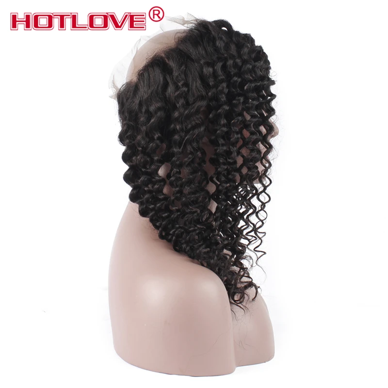 360 Lace Frontal Closure With Baby Hair Brazilian Deep Wave Natural Hairline 130% Density Remy Human Hair Pre Plucked HOTLOVE