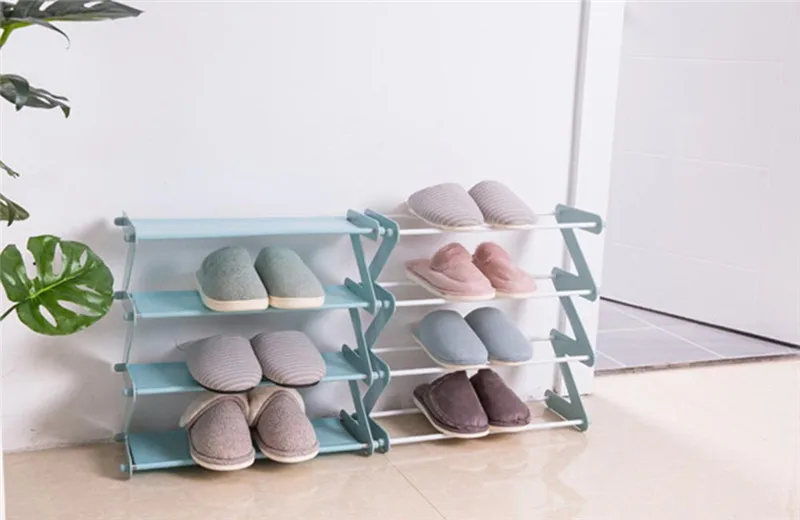 4 слоя DIY обувная полка для пластикового стеллажа оксфордская ткань железная труба Прихожая дверь шкафа Органайзер держатель из нержавеющей стали+ закрученная ткань