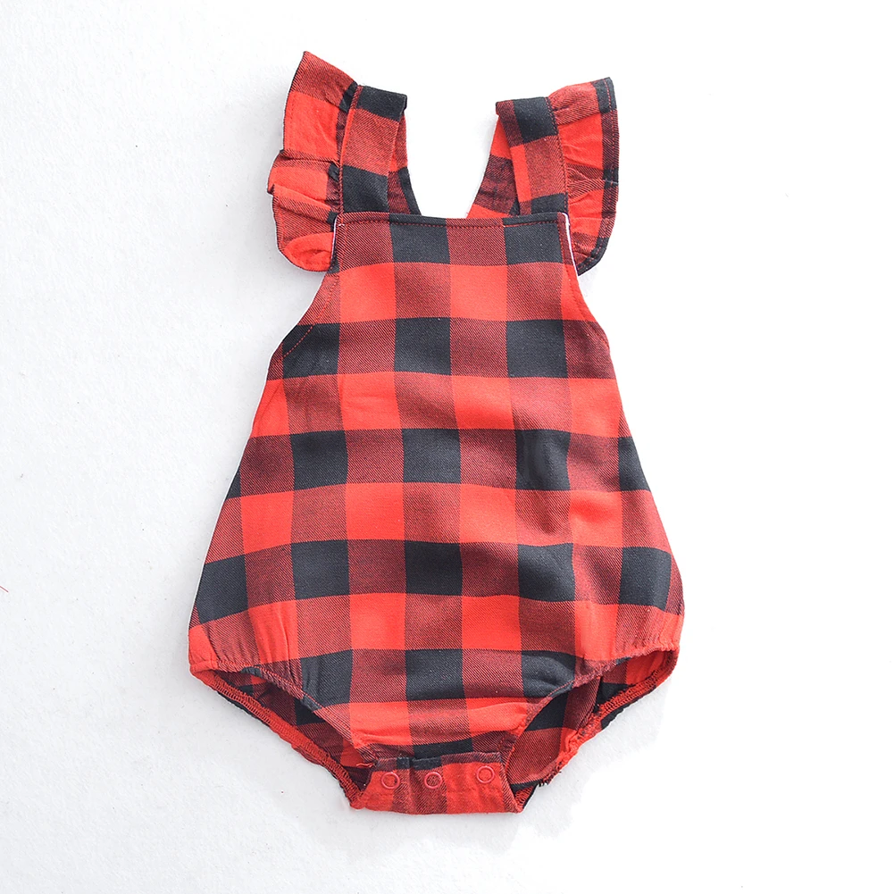 

Summer Casual Baby Jumpsuit Girls Red Plaid Bowknot Rompers Kids Toddler Romper For 0-24m Baby Kids