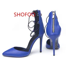 shofoo shoes.Free shipping, beautiful blue cashmere leather shoes (deep blue PU), pointed toe pumps. SIZE:34-45