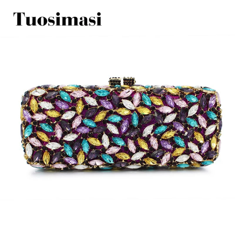 

multi color gem diamond precious stone crystal clutch evening bag (8766A-GY)