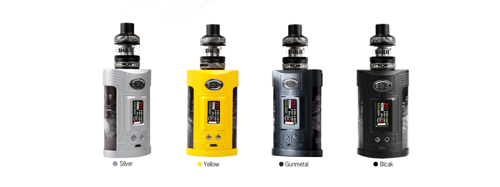 

Original 257W Sigelei GW 20700 TC Kit with Sigelei GW MOD 257W & F Tank 4.5ml & 1.0-inch TFT Color Screen No Battery E-cig Kit
