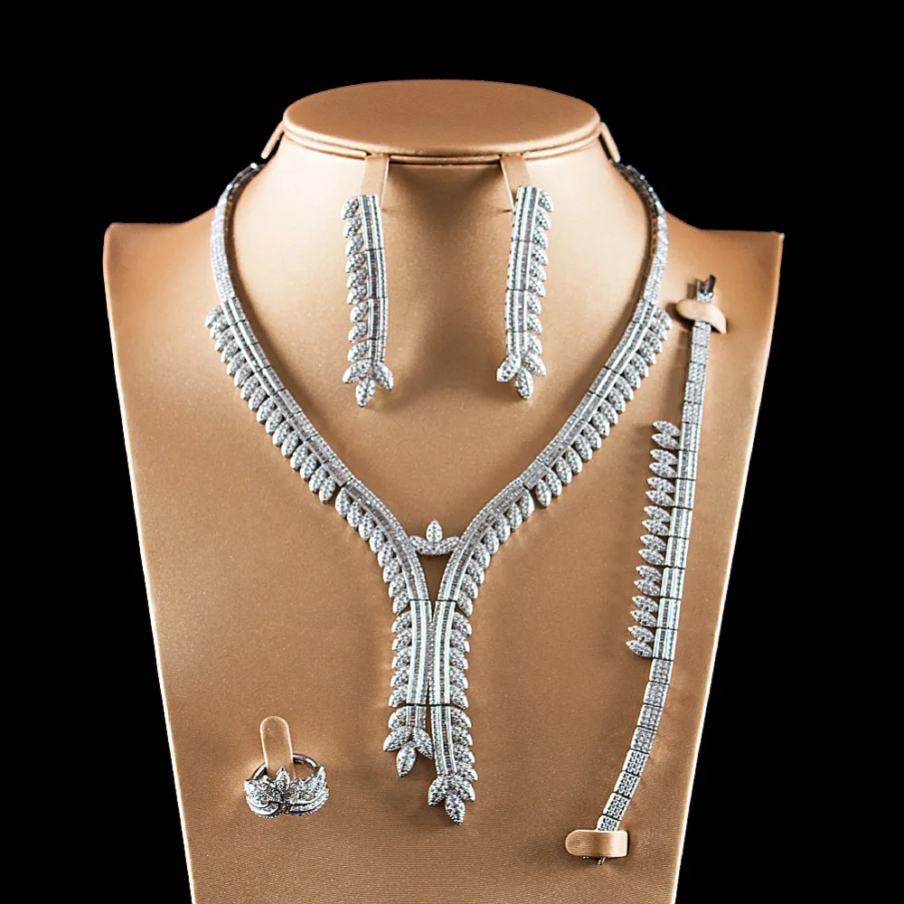 

LAN PALACE luxury wedding jewelry copper alloy cubic zirconia jewellery set earrings necklace ring bracelet free shipping
