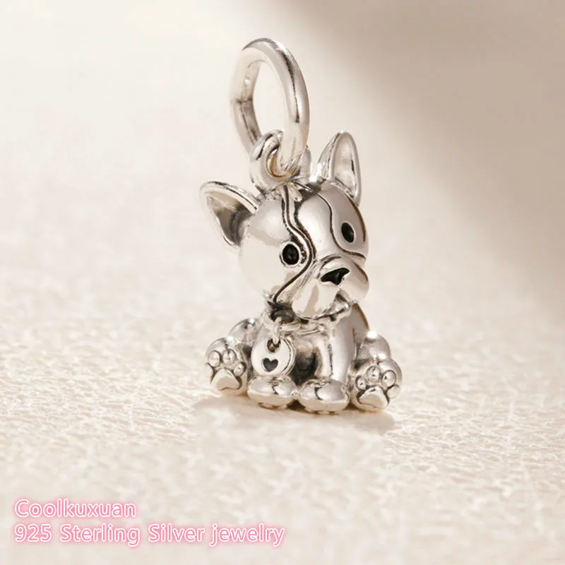 

2019 Mother's Day 100% 925 Sterling Silver Bulldog Puppy Dangle Charm beads Fits Original Pandora bracelets Jewelry Making