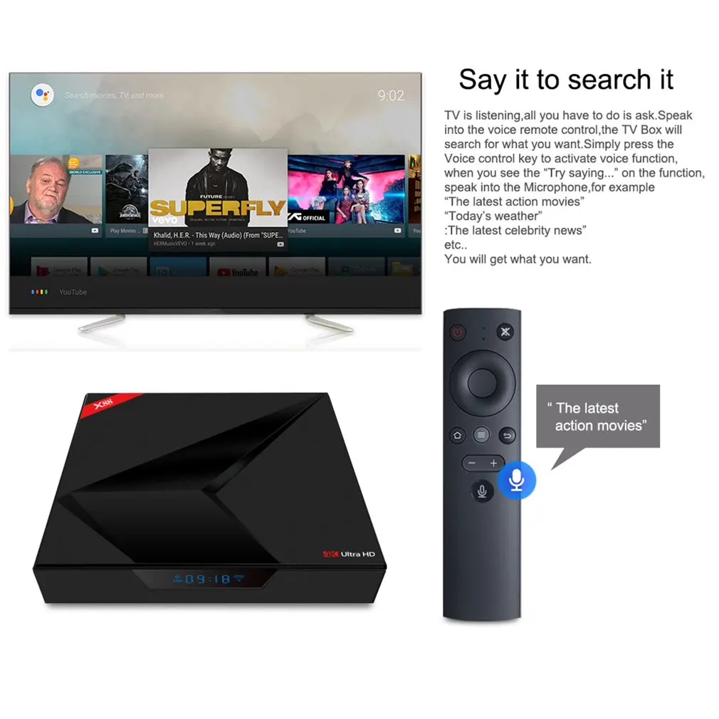 X88 Set Top Box Voice Smart 4K High Definition Network Player TV Box 4+32G WiFi 2.4G Set-top Box Player For Android 7.1