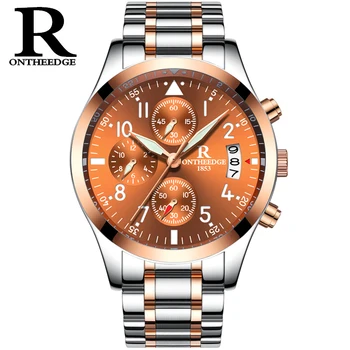 

RONTHEEDGE Business Quartz Watch Stainless Steel Auto Date Chronograph Luxury Wristwatches Male Watches with gift box RZY028