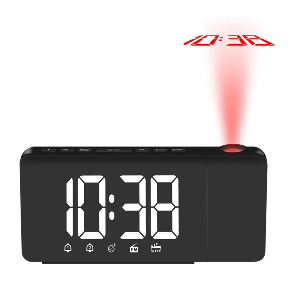 Цифровой светодиодный Будильник FM радио настольный декор USB проекционный будильник вращающийся проектор двойные сигналы функция повтора