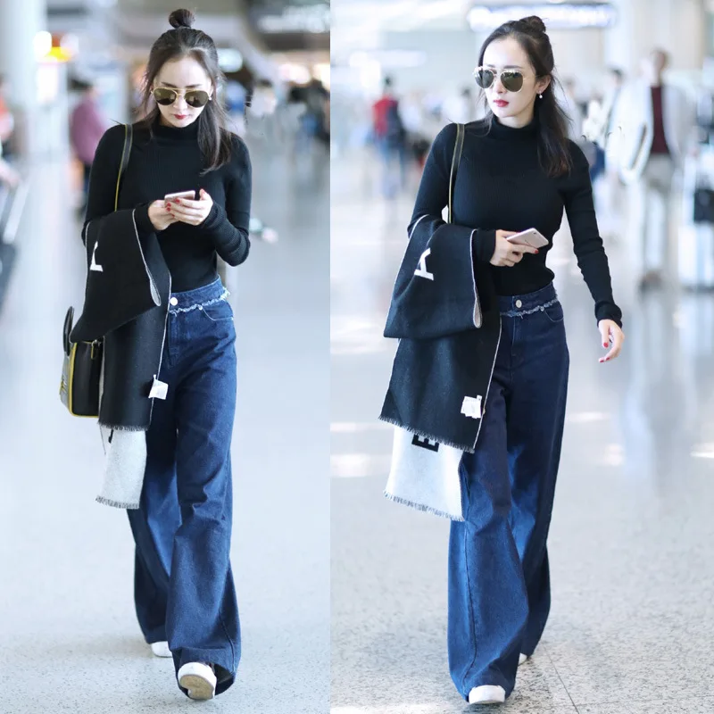 

2020 spring autumn winter women long denim pants jeans with tassel female ladies casual loose trousers blue large size xxl 2xl