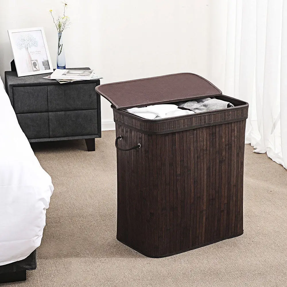 Rectangle Bamboo Laundry Hamper Washing Basket Cloth Storage Organizer